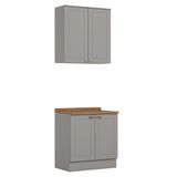 Cozinha Modulada Americana 2 Peças Aéreo E Balcão 80cm Cinza/nature Com Tampo Mdp - Móveis Henn Cinza/nature