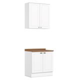 Cozinha Modulada Americana 2 Peças Aéreo E Balcão 80cm Branco/nature Com Tampo Mdp - Móveis Henn Branco/nature