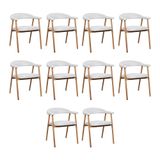 Kit 10 Cadeiras De Jantar Luana Estrutura Aço Carbono Laminado Natural Com Estofado Linho Cru
