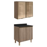 Armario Aereo Vidro Balcao 2p 80cm Mdf Kali Nicioli Carvalho Toq