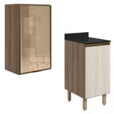 Armario Aereo Balcao 1p Vidro 40cm Mdf Kali Nicioli Carvalho Toq Bianco Toq