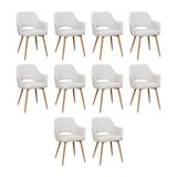 Kit 10 Cadeiras De Jantar Dakota Estrutura Aço Carbono Laminado Natural Com Estofado Linho Cru