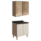 Armario Aereo Vidro Balcao 2p 80cm Mdf Kali Nicioli Carvalho Toq Bianco Toq