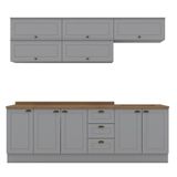 Cozinha Modulada Americana 8 Peças Balcão 120cm Cinza/nature Com Tampo - Móveis Henn Cinza/nature