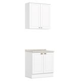 Cozinha Modulada Americana 2 Peças Aéreo E Balcão 80cm Branco/calcare Com Tampo Mdp - Móveis Henn Branco/calcare