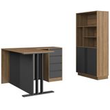 Mesa Em L E Armario Para Escritorio Office Cm4001 Faem Mel Grafite