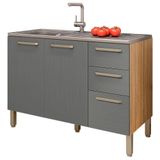 Balcao Para Pia 3 Portas 2 Gavetas 120 Cm Mad Versalhes Ktp Freijo Gris