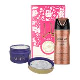 Kit 3 Em 1 Lattafa - Perfume Yara Candy - Creme Alien E Desodorante Spray Fakhar Feminino