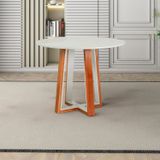 Mesa De 4 Lugares Redonda De Madeira Maciça Áustria Espresso Móveis Champagnhe/off White