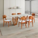 Conjunto Mesa Grécia Com 6 Cadeiras De Madeira Maciça, Multilaminada E Estofada Letícia Espresso Móveis Champagnhe/off White