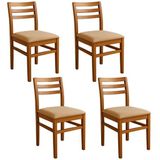 Kit 4 Cadeiras Para Sala De Jantar Em Madeira Maciça Diamante Mel/bege