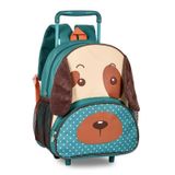 Mochila Infantil Reforçada Rodinha Cachorro Verde 14 Litros