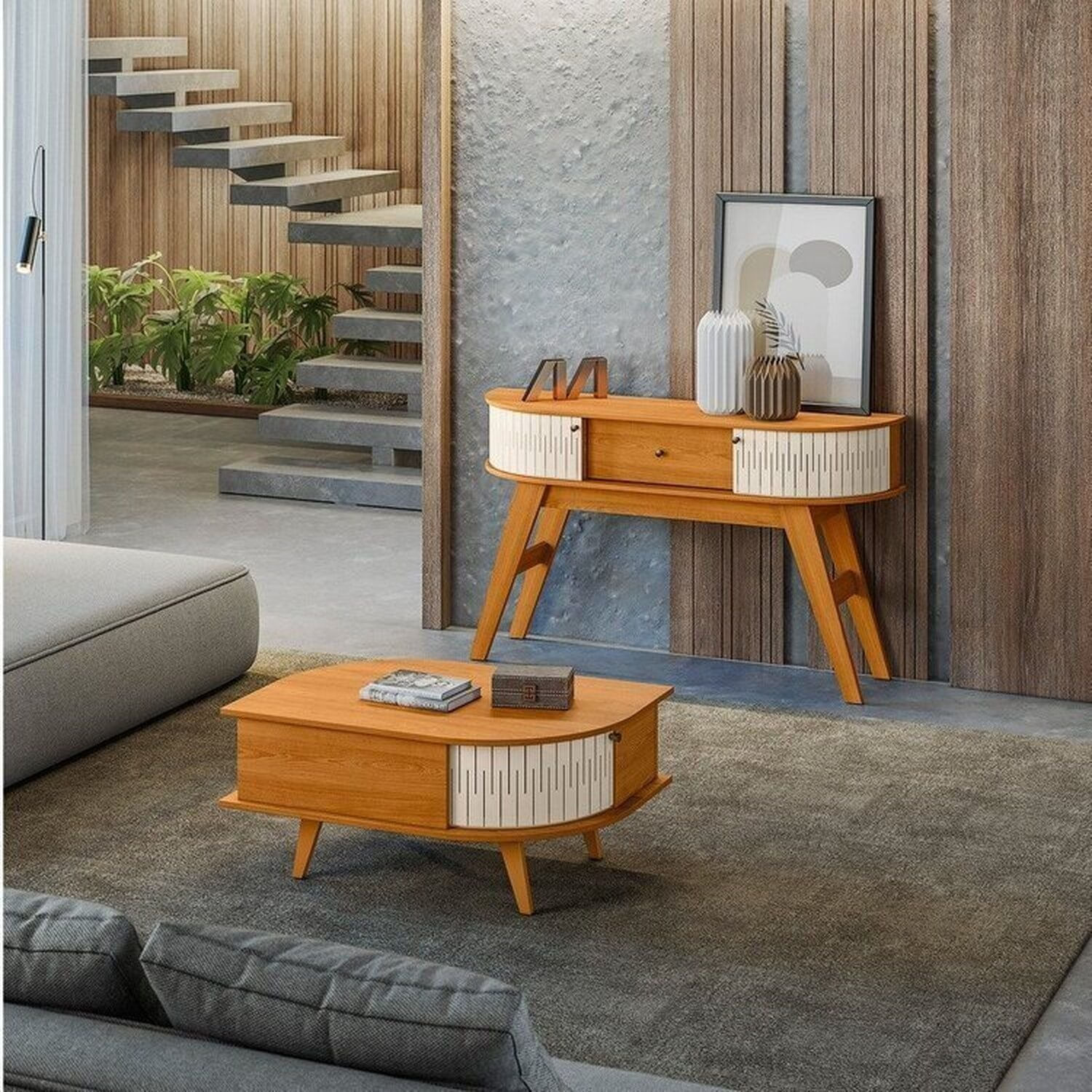 Conjunto Aparador Estoril E Mesa De Centro Indianapolis Cinamomo/off White