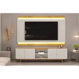Rack Bancada C/ Painel P/ Tv Até 75 Pol Nadine 4 Portas 220x605cm Off White/freijó - Dj Móveis