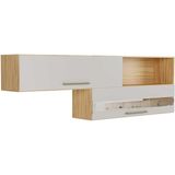 Armário Aéreo Cozinha Modulado Carménère C/ 2 Portas Basculante (1 C/ Vidro) E Nicho 200cm Amendoa/off White - Ronipa