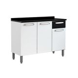 Gabinete P/ Pia Cozinha Balcão C/ Tampo Evidence 7122 C/ 3 Portas E 1 Gaveta 120cm Branco/preto - Bertolini