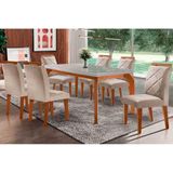 Conjunto: Mesa Sala Jantar Londrina Tampo Madeirado C/ Vidro Curvo 120x80 E 4 Cadeiras Melissa Imbuia/suede Creme - Rufato