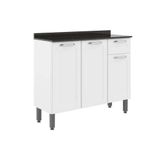 Gabinete P/ Pia Cozinha Balcão C/ Tampo Dona Maria 6173 C/ 3 Portas E 1 Gaveta 105cm Branco - Bertolini