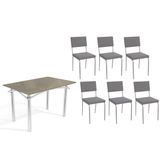 Conjunto: Mesa De Cozinha Elba Tampo Madeirado C/ Vidro 120cm E 6 Cadeiras Zaria Cromada/freijo Bronze - Suede Cinza - Kappesberg