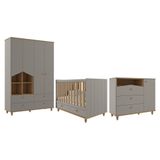 Dormitório Infantil Casinha Guarda Roupa, Cômoda 1 Porta E Berço Candy Fendi-nature - Permóbili Baby Fendi-nature