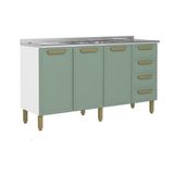 Gabinete De Cozinha Modulado C/ Pia Bella C/ 3 Portas E 4 Gavetas 160cm Verde - Bertolini