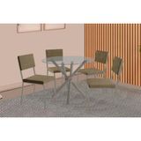 Conjunto: Mesa Sala Jantar Volga C/ Tampo De Vidro 95cm E 4 Cadeiras Zaria Niquel - Suede Bege - Kappesberg