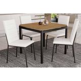 Conjunto: Mesa Sala Jantar Reno C/ Tampo De Madeira 90cm E 4 Cadeiras Amsterdã Preto - Ano Branco - Kappesberg