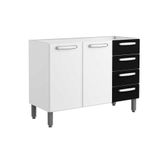 Gabinete P/ Pia Cozinha Balcão Evidence 7026 C/ 2 Portas E 4 Gavetas S/ Tampo 120cm Branco/preto - Bertolini