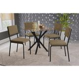 Conjunto: Mesa Sala Jantar Volga C/ Tampo De Vidro 90cm E 4 Cadeiras Zaria Preto - Suede Bege - Kappesberg