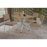 Conjunto: Mesa Sala Jantar Volga C/ Tampo De Madeira 90cm E 4 Cadeiras Zaria Cromada/nogueira - Suede Bege - Kappesberg