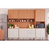 Cozinha Modulada Mgm Divina Completa 7 Peças (2aéreos+2balcões+1paneleiro+2complementos) Cz011 Freijo/off White-mgm