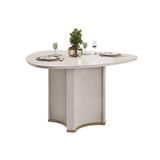 Mesa P/ Cozinha Chanel C/ Tampo Madeirado C/ Vidro Orgânico 136x136cm Off White/off White - Dj Móveis