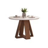 Mesa Multiuso Cozinha Kiara C/ Tampo Madeirado C/ Vidro Redondo 103x103cm Freijo/off White - Dj Móveis