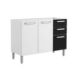 Gabinete P/ Pia Cozinha Balcão Evidence 7024 C/ 3 Portas E 2 Gavetas S/ Tampo 120cm Branco/preto - Bertolini