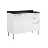 Gabinete P/ Pia Cozinha Balcão C/ Tampo Evidence 7124 C/ 3 Portas E 2 Gavetas 120cm Branco - Bertolini