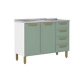 Balcão De Cozinha Modulado C/ Pia Bella C/ 2 Portas E 4 Gavetas 120cm Verde - Bertolini
