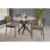 Conjunto: Mesa De Cozinha Volga C/ Tampo De Vidro 95cm E 4 Cadeiras Zaria Preto - Suede Bege - Kappesberg