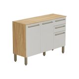 Gabinete P/ Pia Cozinha Balcão C/ Tampo Carménère C/ 3 Portas E 2 Gavetas 120cm Amendoa/off White - Ronipa