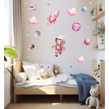 Adesivo Parede Menina Astronauta Pink Planetas Foguete Cute