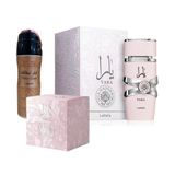 Kit 3 Em 1 Lattafa - Perfume Yara Rosa - Creme Yara Rosa E Desodorante Spray Fakhar Feminino