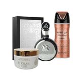 Kit 3 Em 1 - Perfume Fakhar Black - Desodorante Fakhar Rose E Creme Isabelle La Belle: Ritual De Realeza Arabe