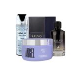Kit 3 Em 1: Desodorante Asad Preto E Perfume Salvo Intense 100ml Com Creme Angel Eau De Parfum
