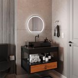Gabinete Harley Com Cuba Torneira Espelho Redondo Led 50cm Preto/nature