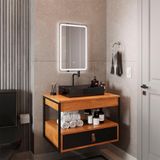 Gabinete Harley Cuba Torneira Espelho Retangular Led 50cm Nature/preto