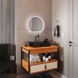 Gabinete Harley Com Cuba Torneira Espelho Redondo Led 50cm Nature/off White