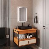Gabinete Harley Cuba Torneira Espelho Retangular Led 50cm Nature/off White