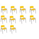 Kit 10 Cadeiras Infantil Iso, Escola, Base Cinza Amarelo