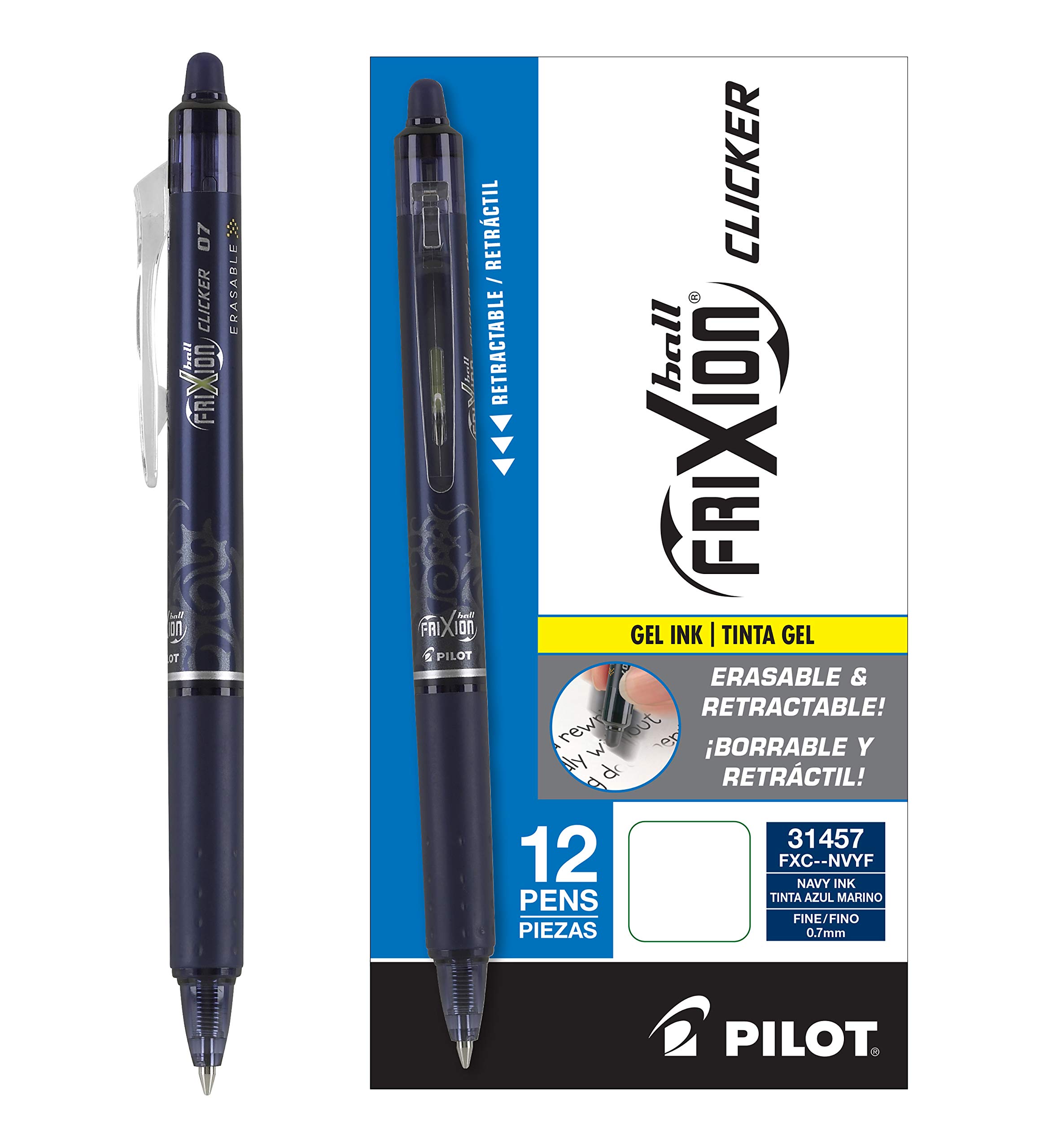 Canetas De Gel Pilot Frixion Clicker Erasable Fine 0,7 Mm, Pacote Com 12