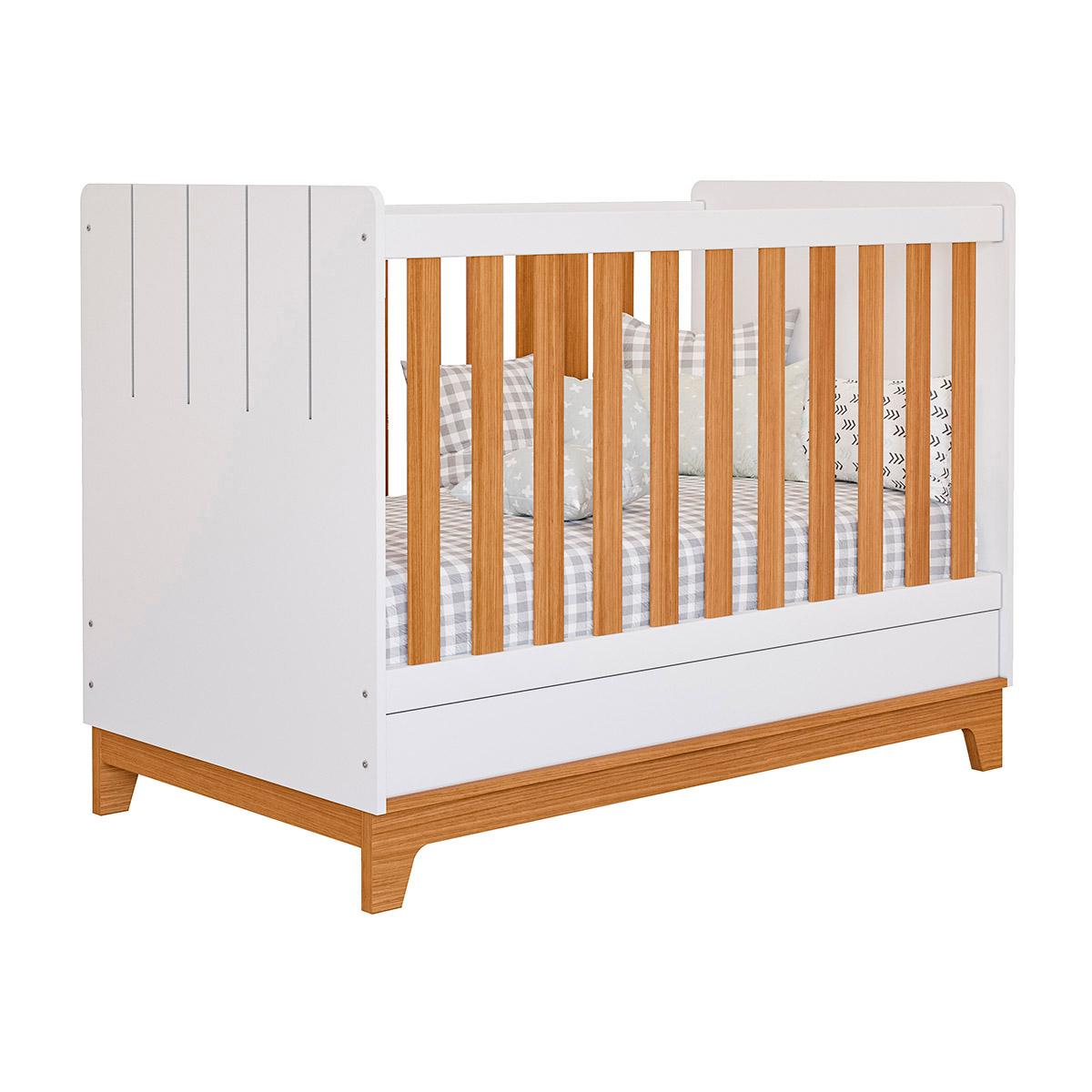 Berço Mini Cama Biscoito Com Regulagem De Altura E Colchão Branco Acetinado/nature