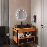 Gabinete Harley Com Cuba Torneira Espelho Redondo Led 50cm Nature/preto